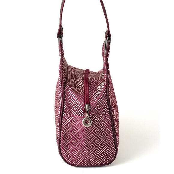 Silk Brocade Greek Key Handbag-Purple Red - Picture 3 of 4